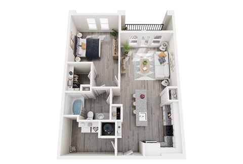 Floor plan for 1 bed, 1 bath, 914 sqft